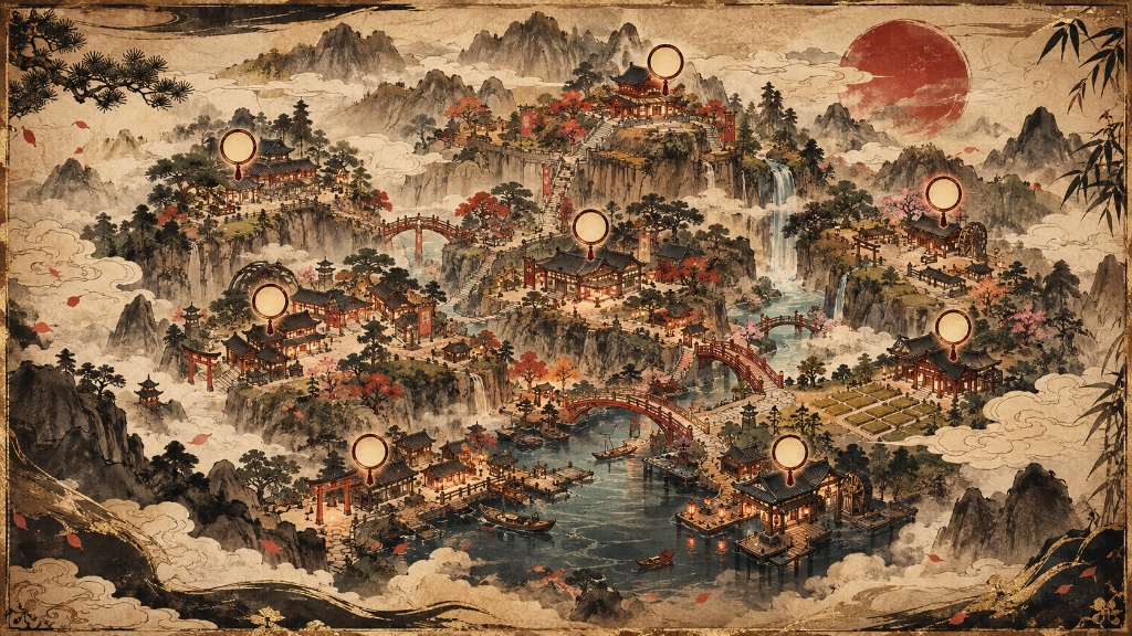 Ancient Japanese Illustrated Committee Map